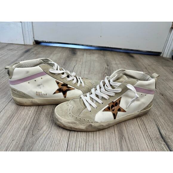 Golden Goose Mid Star leopard print star mid top sneakers size 42 - Picture 1 of 9